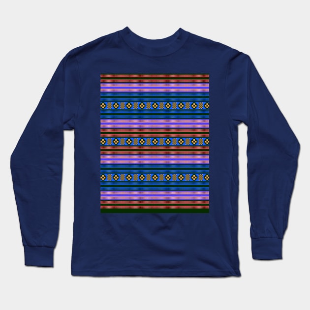 Native American Traditional Ethnic Tribal Indian Blanket Motif Pattern Blue Long Sleeve T-Shirt by oknoki